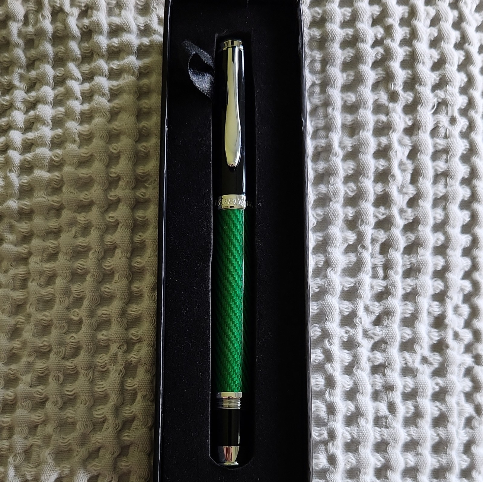 The Masters Green & Black Metal Ballpoint Pen, Black Ink, Chrome Trim, in Box