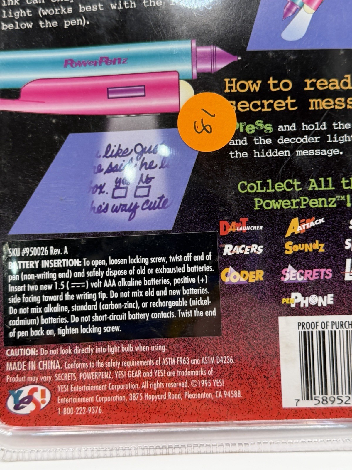 Electro Powerpenz Pen Secrets 1995 Yes Gear Blue Purple Pink Vintage Rare New