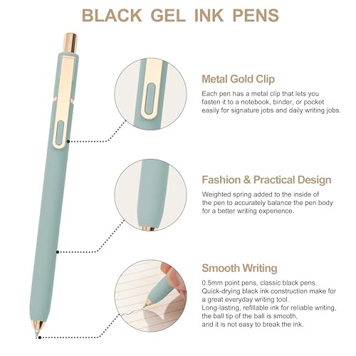 Gel Pens Black Ink Pens for Office 0.5mm Fine Point Pen Gold clip-10 pcs