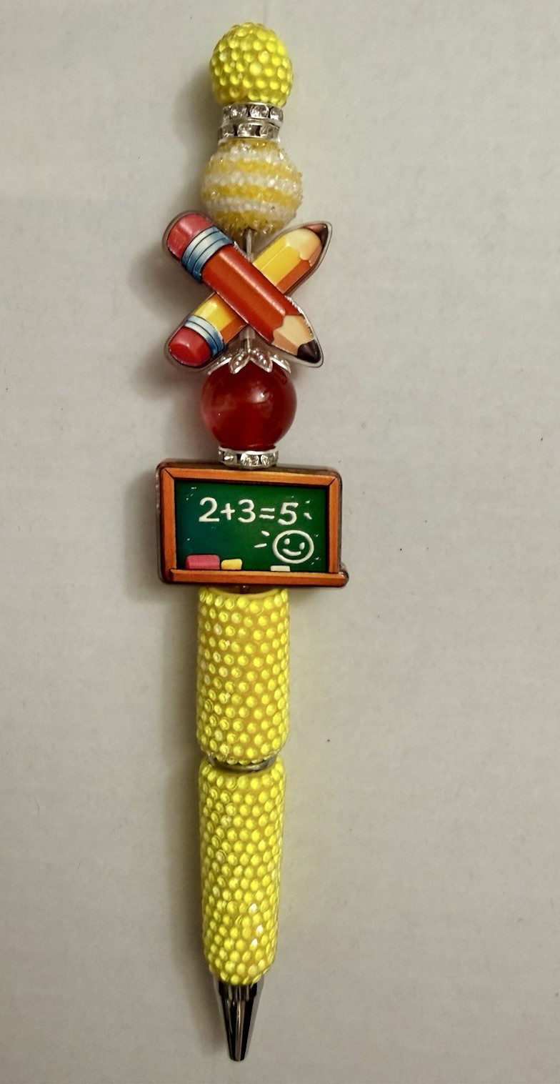 Novelty Teacher School Theme Beaded Pen (with extra ink refill)