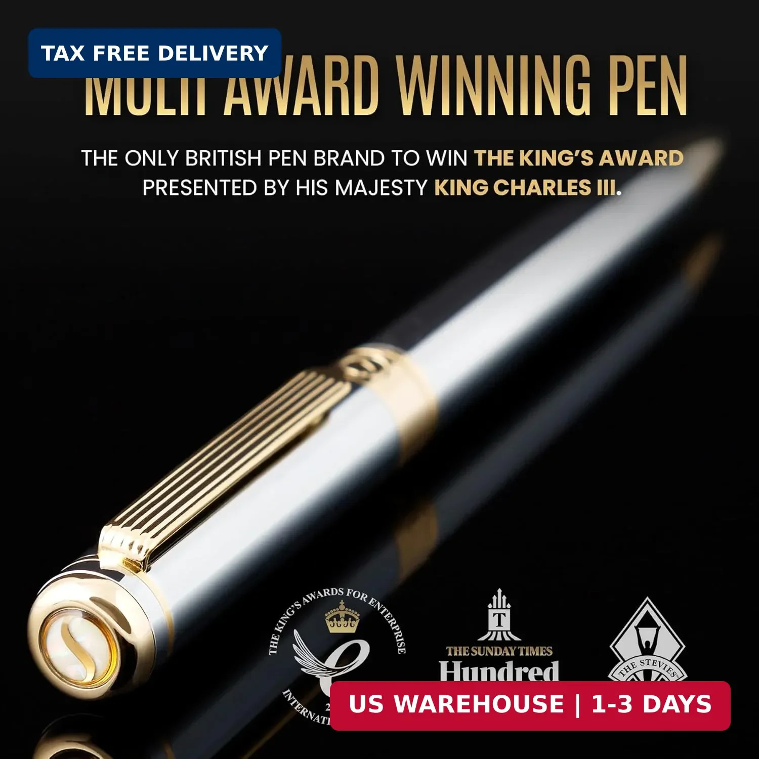 Silver Chrome Ballpoint Pen – Stunning Luxury Pen, Real Gold Plating, Schmidt Bl