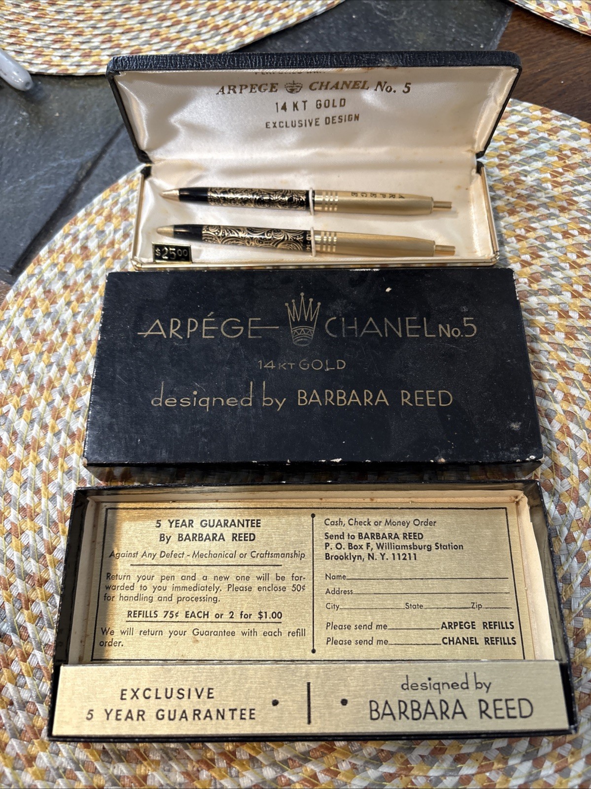 RARE! Arpege Chanel No.5 14k Gold Ballpoint Pen Set in Original Packaging