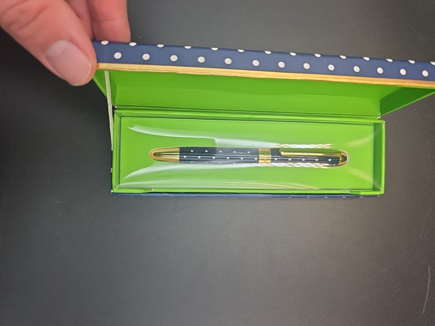 Kate Spade New York To-Do List Ball Point Pen Navy Blue White Polka Dot (NIB)