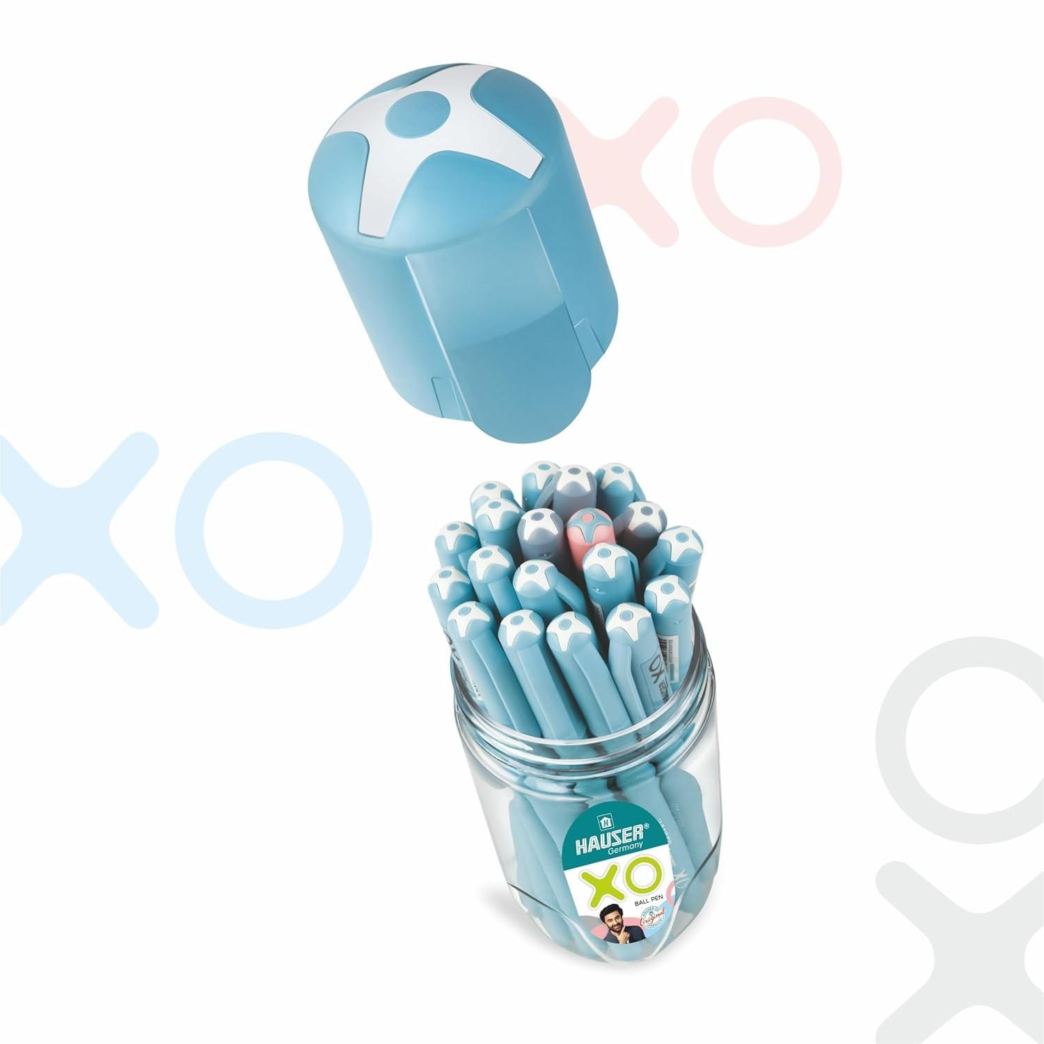 Hauser XO Ball Pen Set, 20 Pens in Storage Jar, Blue Black Red Assorted
