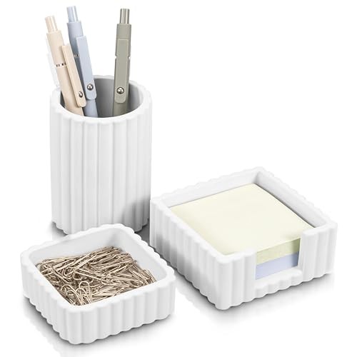 Modern Aesthetic Desk Accessories Set of 3 – Stylish Concrete Organizers Gray