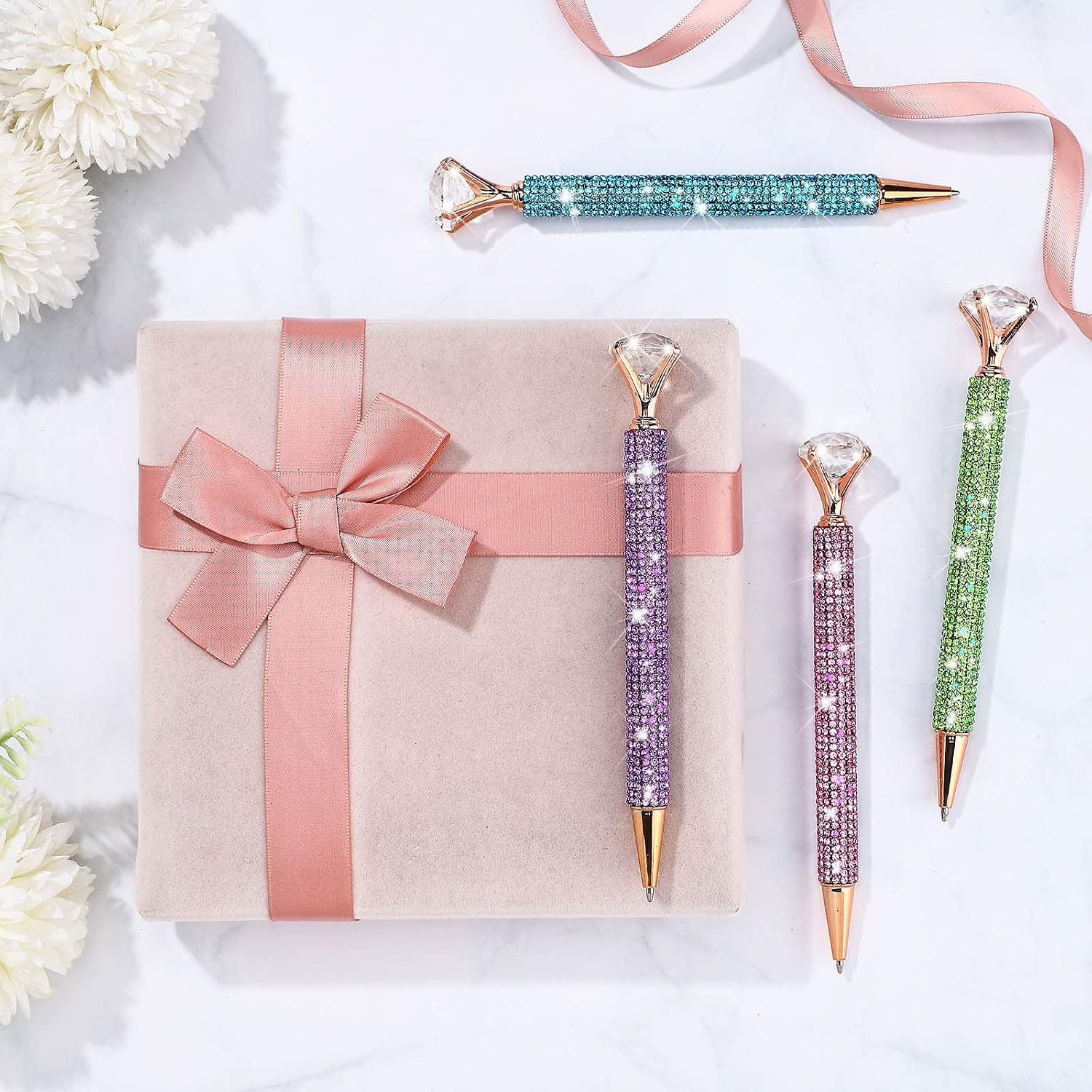 4 Pcs Diamond Top Pens with Crystal Rhinestone Pen for Women Bling Ink Ballpoint