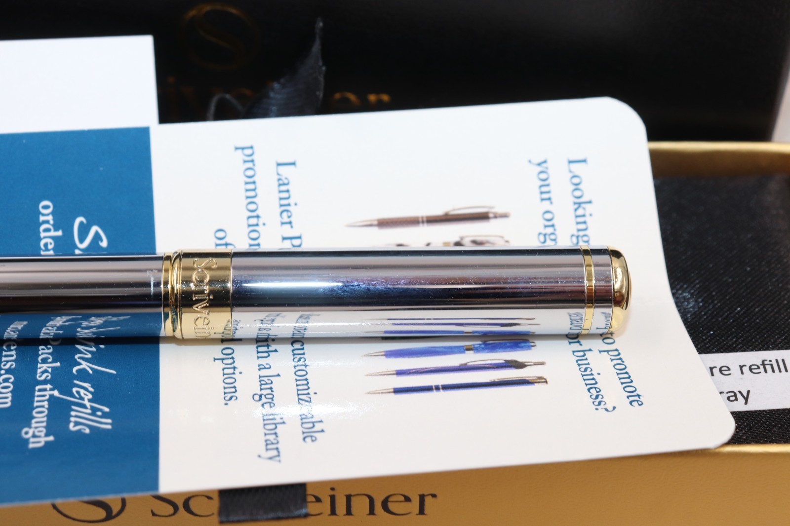 Scriveiner London Silver Gold Roller Ball Luxury Pen Gold Trim with Box