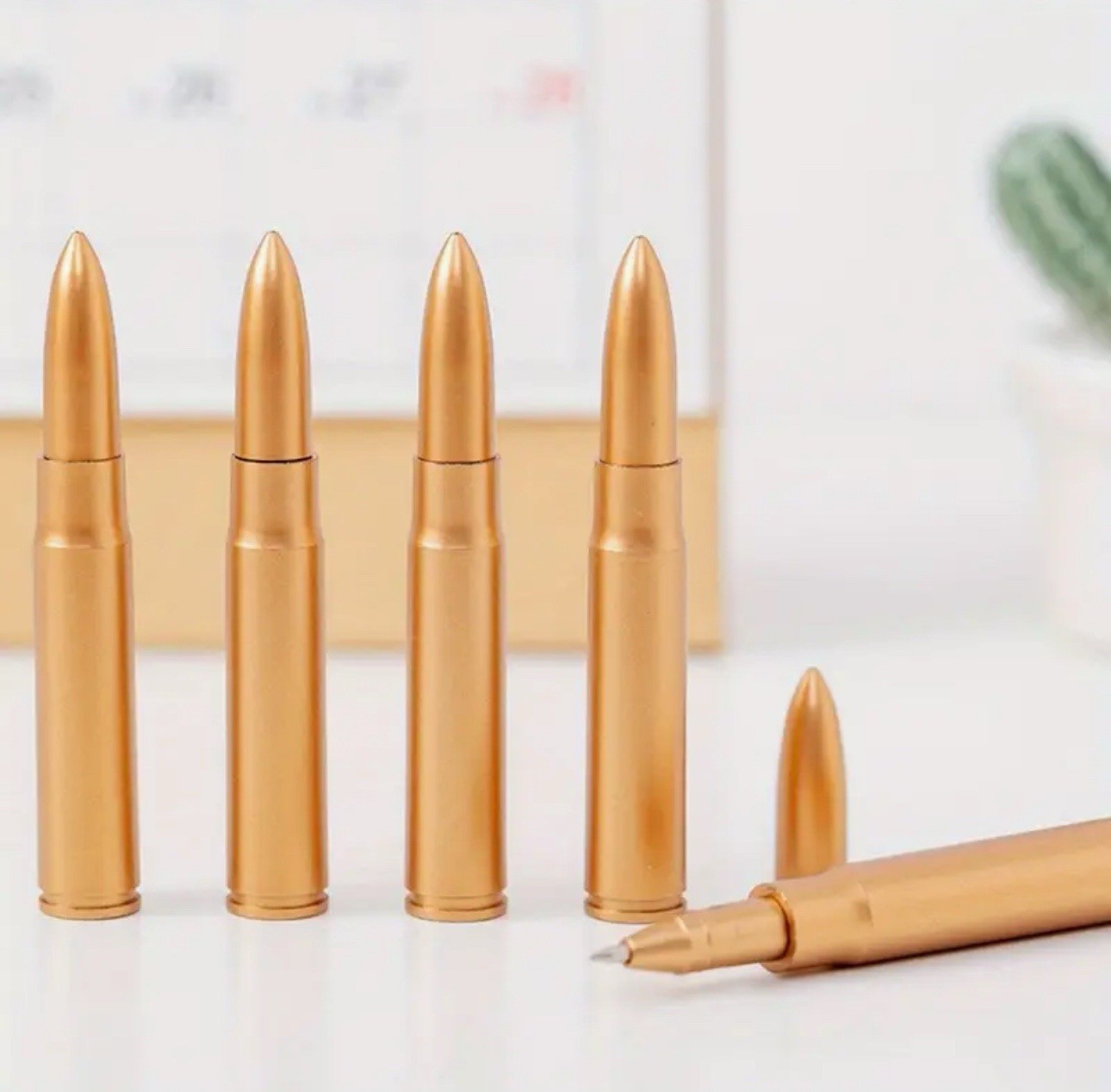 6 PACK Bullet Shaped Plastic Ballpoint Twist Pens Set Rifle Gold Copper Color