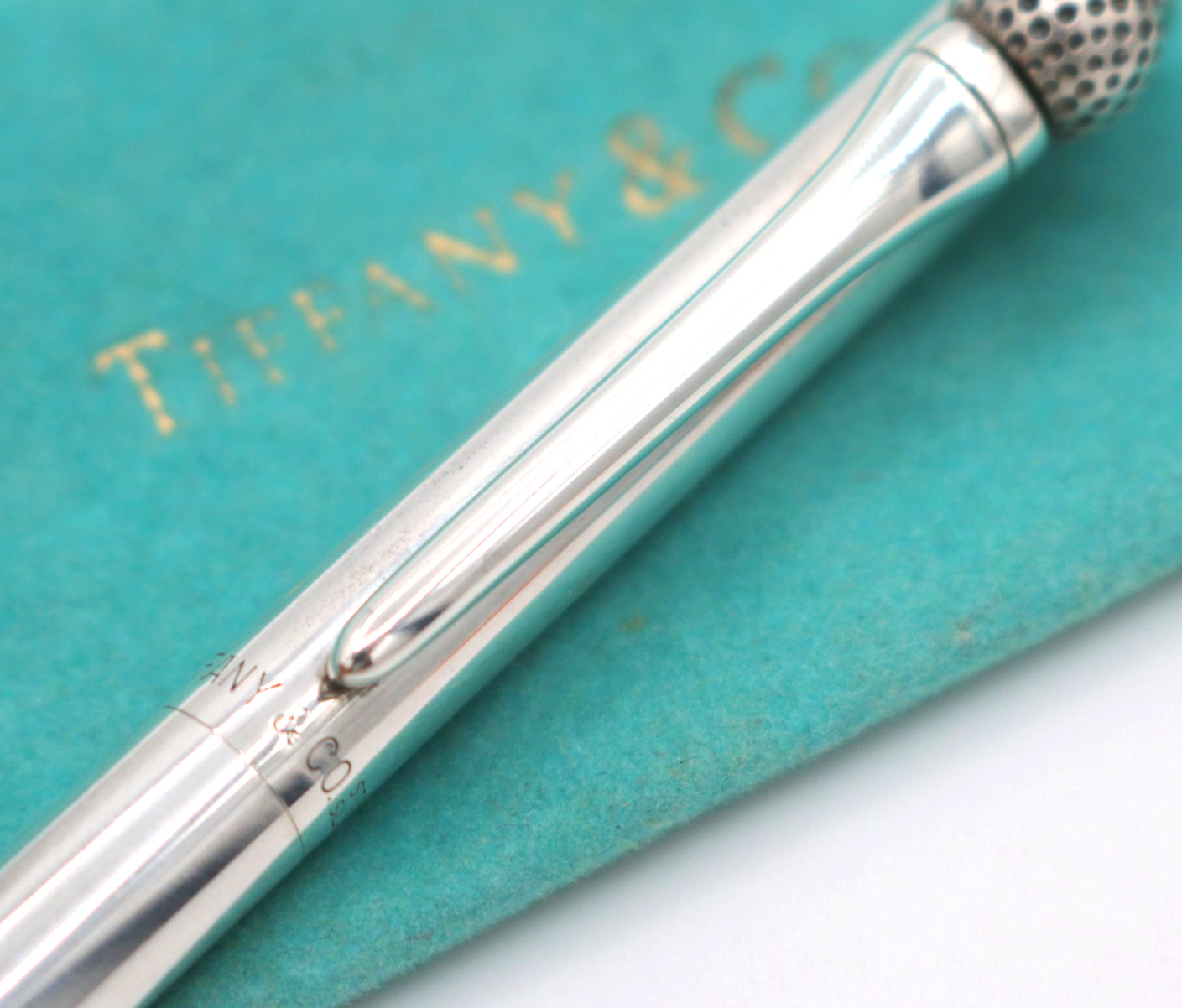 TIFFANY&CO. Sterling Silver 925 Golf Ball Clip Ballpoint Pen w/ Pouch