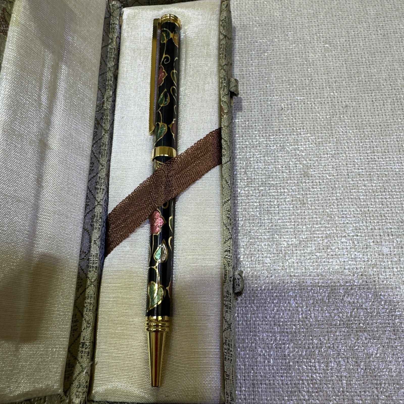 Vintage Asian Cloisonné Pen w/ Case Multicolor Enamel Needs Refill