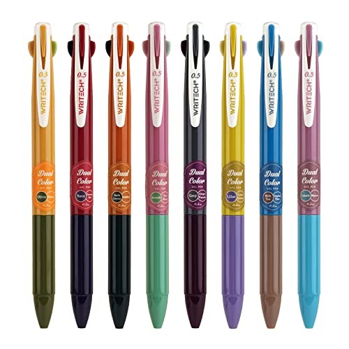 Retractable Gel Ink Pens: Multi Colored 2 1 Count (Pack of 8) 8 Pcs Multicolor