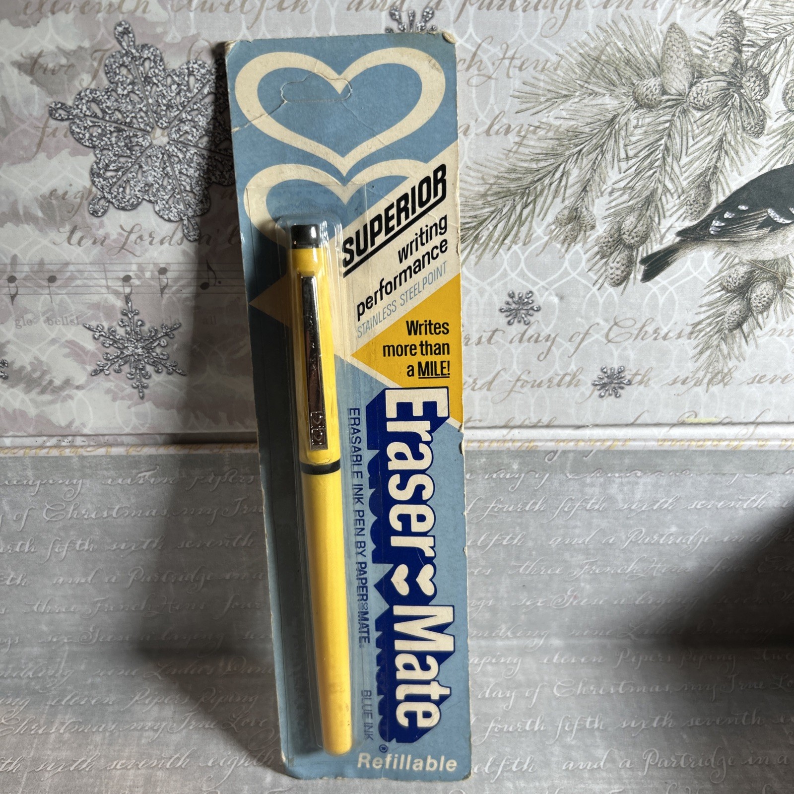 Vintage Yellow PaperMate Eraser Mate Refillable Erasable Blue Ink Pen