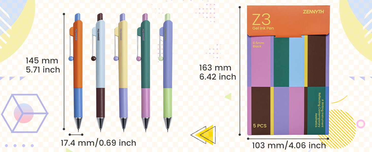 Gel Pens, 5PCS 0.5mm Fine Point Smooth Writing Black Ink Pens, Cute Color