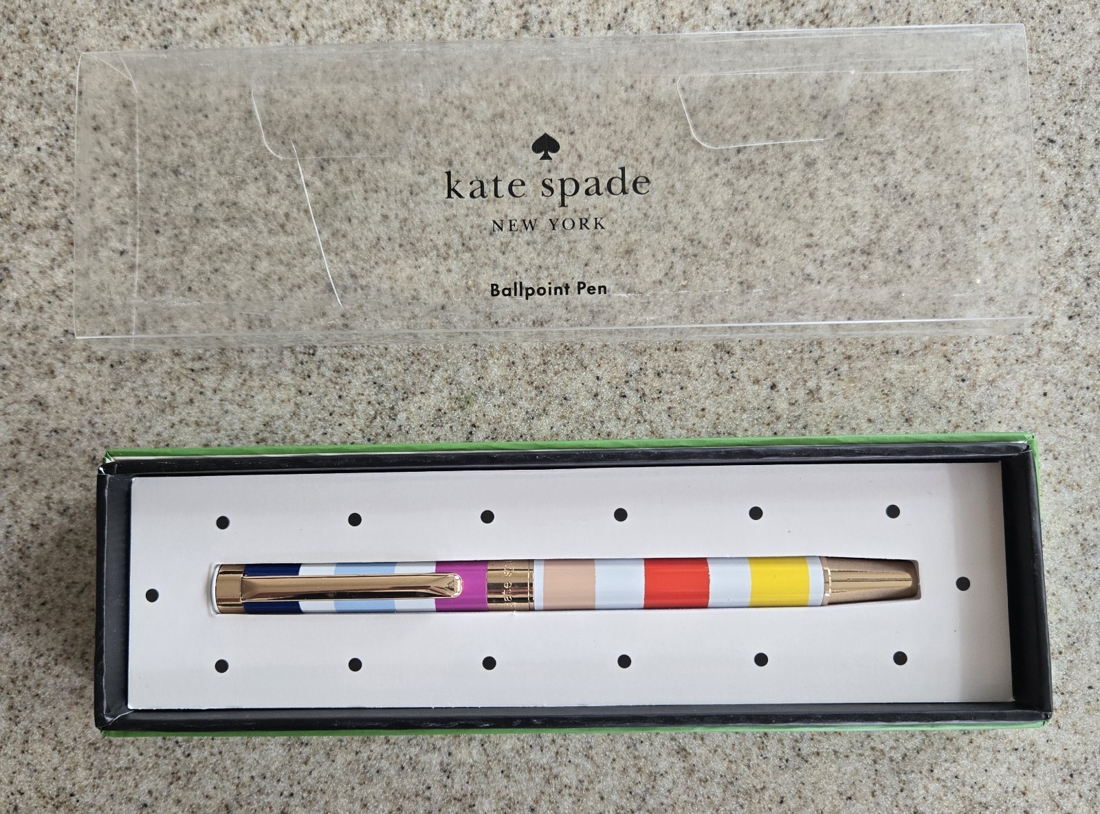 Kate Spade New York Candy Stripe Black ink Ballpoint Pen Colorblock Snap Cap New