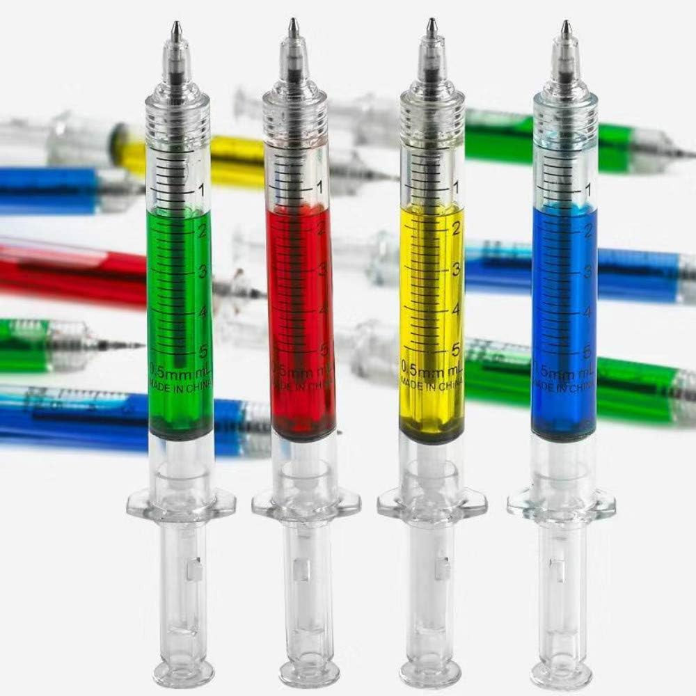 Syringe Pens Bulk – 24 Pack Multicolor Black Ink Novelty Pens for Nurse Gifts, O
