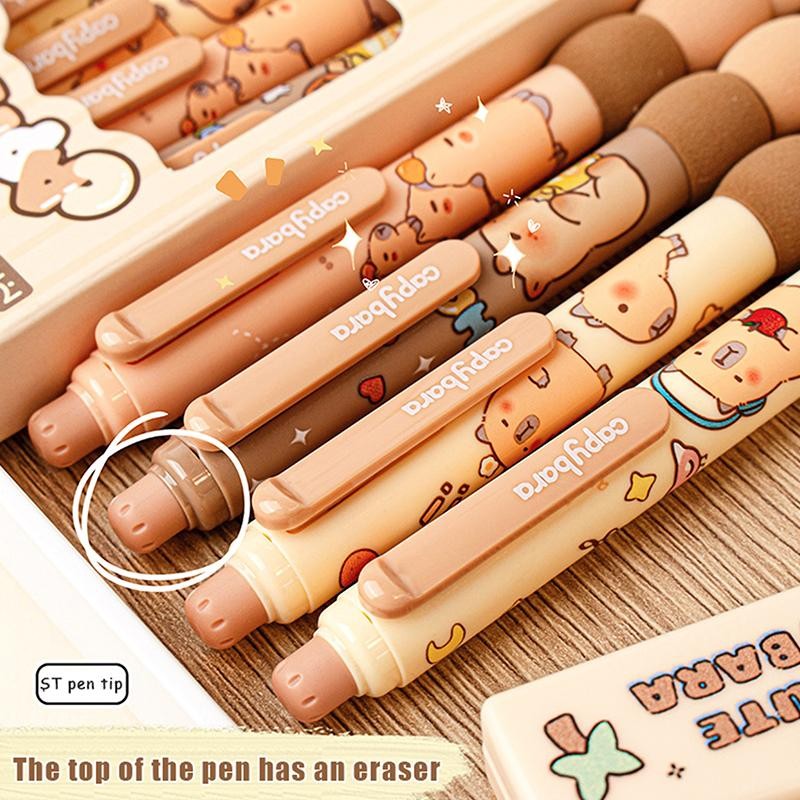 4pcs Capybara Erasable Gel Pens, Quick‑dry Smooth Writing Neutral Stationery