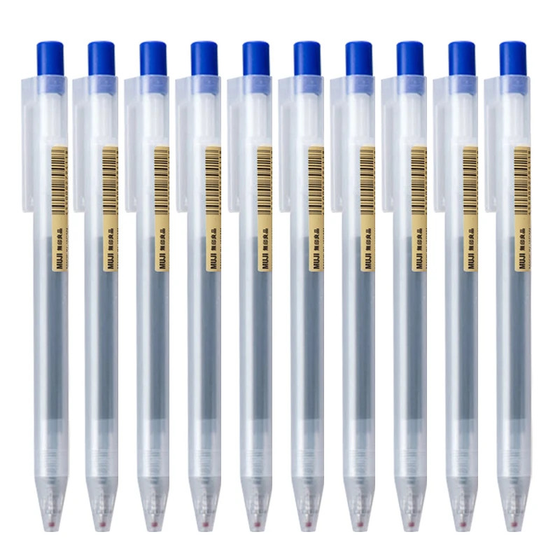 10Pcs Press Gel Pen 0.5Mm Blue/Black/Dark Blue/Red Ink Mujis Gel Pen Set for Sch