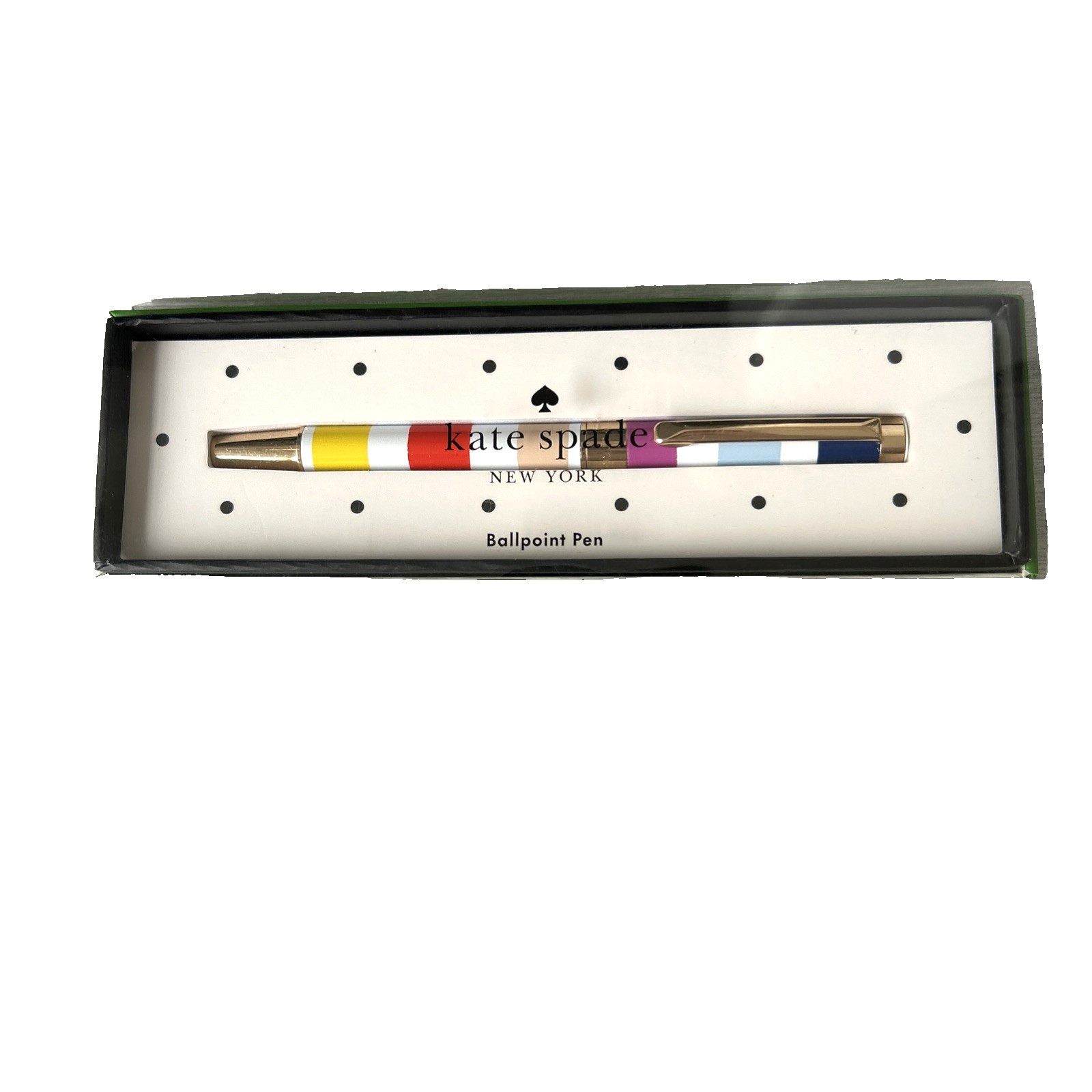 Kate Spade New York Candy Stripe Black Ink Ballpoint Pen Colorblock Snap Cap New