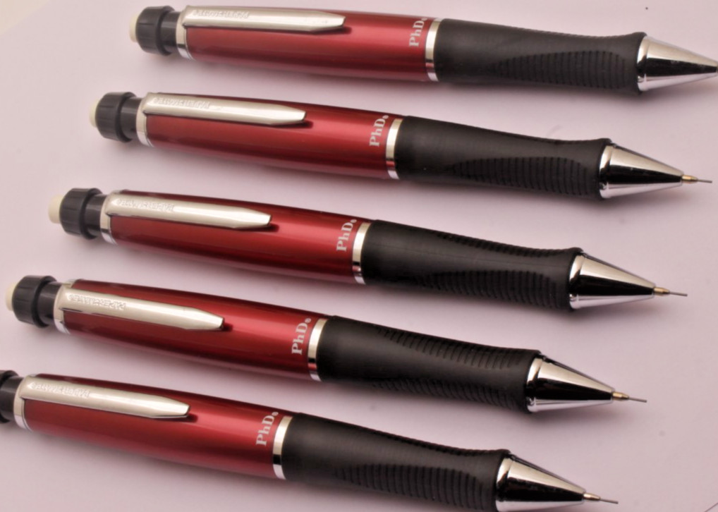 5 X Cherry Red Papermate PHD Mechanical Pencils Rubber Grip Rare NEW OLD STOCK
