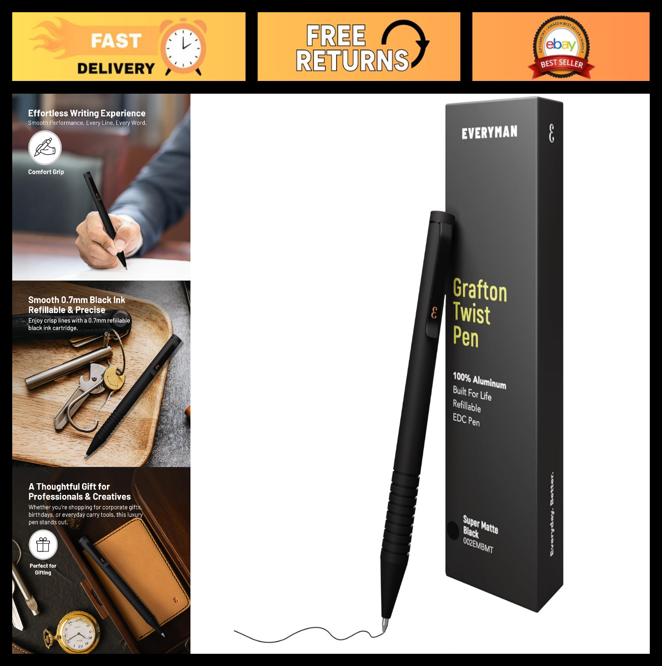 Compact Refillable 0.7mm Gel Pen – Super Matte Mini Twist Mechanism, Durable EDC