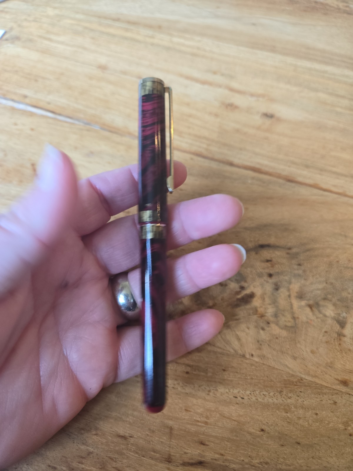 Micro Ceramic .5mm Ball Point Pen Vintage Red Ink Black Marble gold Ballpoint