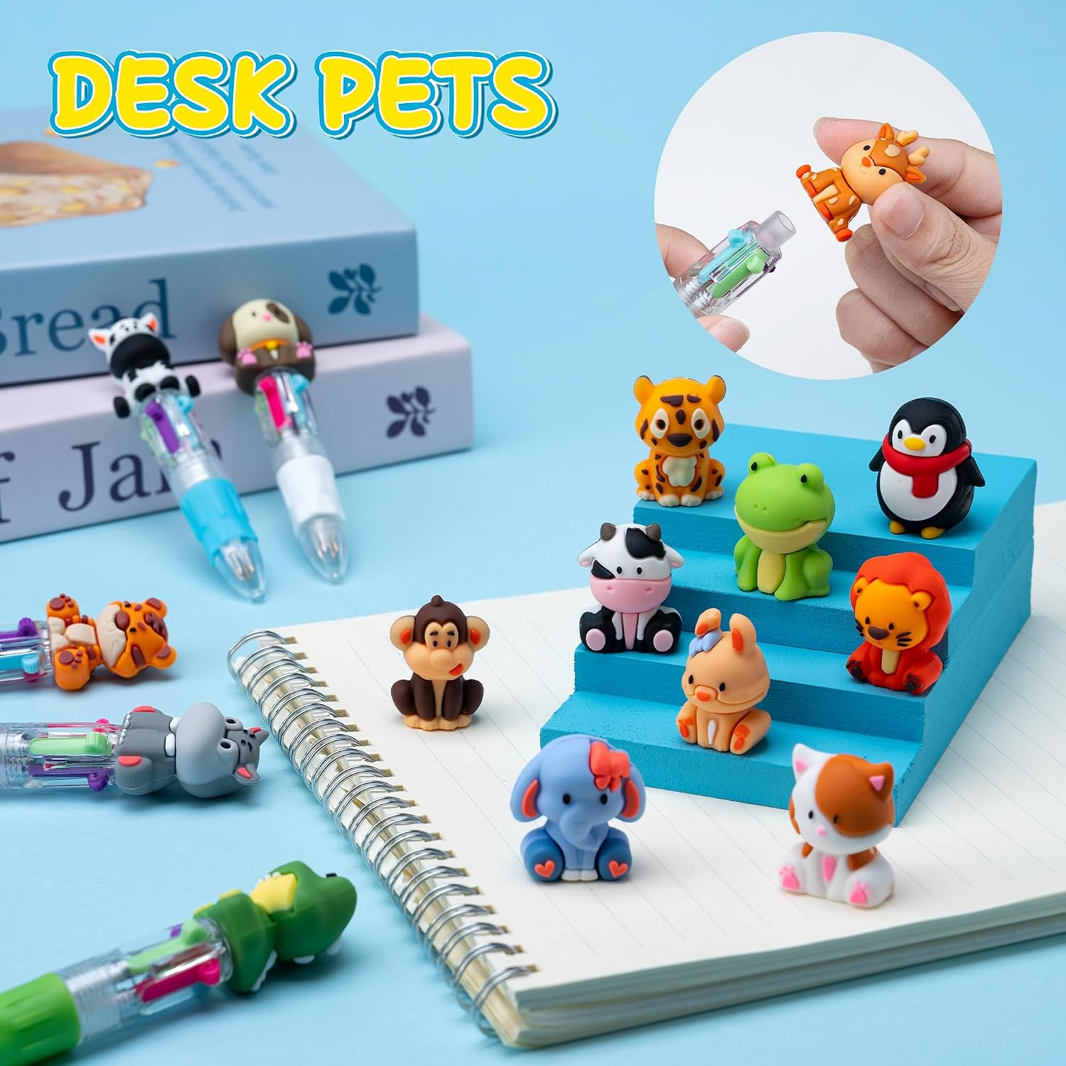 24PCS Animal 4-In-1 Multicolor Pens, Cute Pens for Kids Party Gifts | Mini Ballp