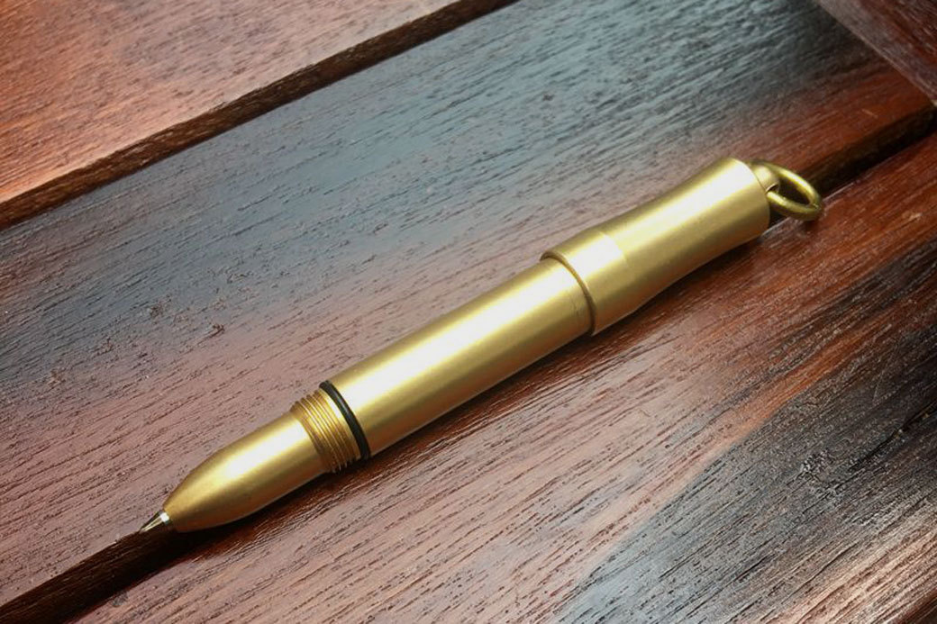 Handmade Mini Brass Pen EDC Outdoor Retractable Key Ballpoint Pen