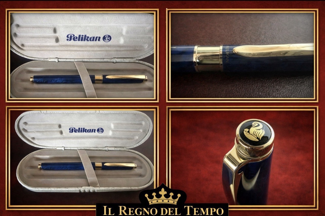 PELIKAN Celebry Blue Lacquer Marbled Ballpoint Pen Gold Profiles Vintage