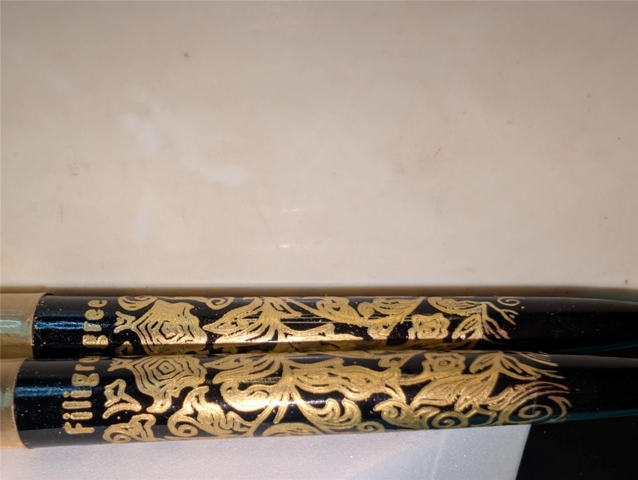 Vintage 1970s Arpege No.5 14KT Gold Filigree Perfumed Writing Pen Set Case
