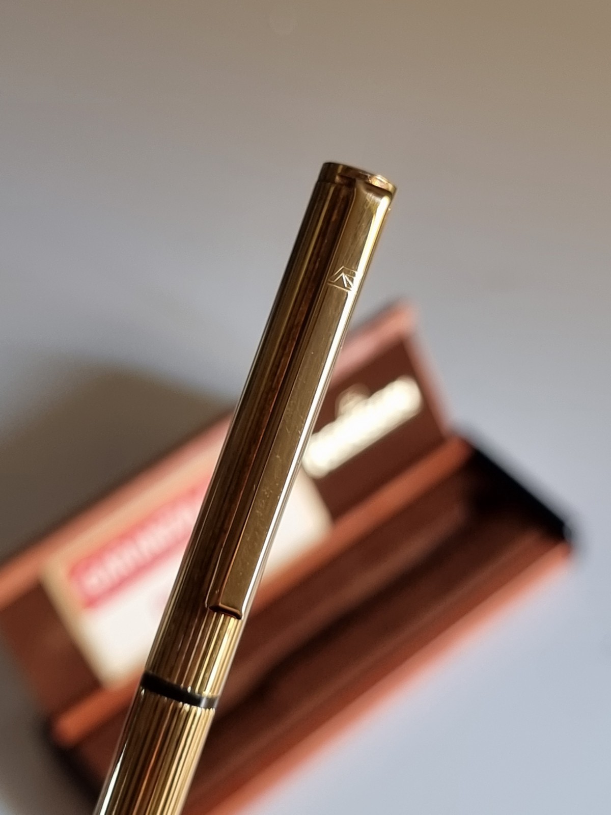 Ronson Gold Plated Ballpoint Pen with Wooden Case – Vintage, with Warranty