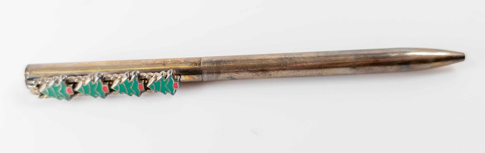 Antique Vintage 1994 Sterling SIlver Tiffany & Co Pen w/ Enamel Christmas Trees