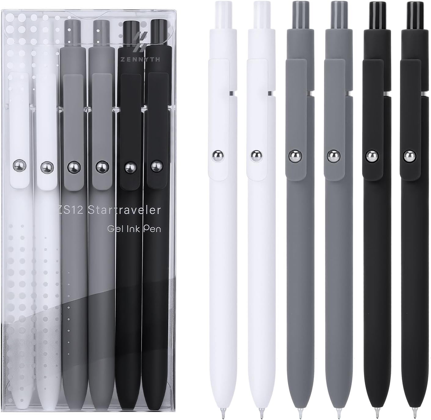Gel Pens,6Pcs Fine Point Smooth Writing Pens 0.5mm Black Gel Ink, High-End