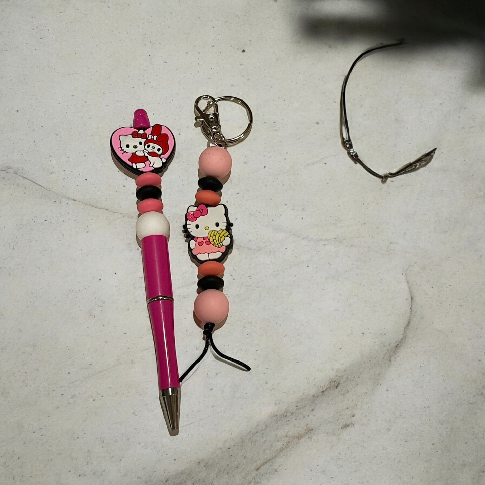 Bundle: Fun Hand Beaded Hello Kitty Pen & Key Chain