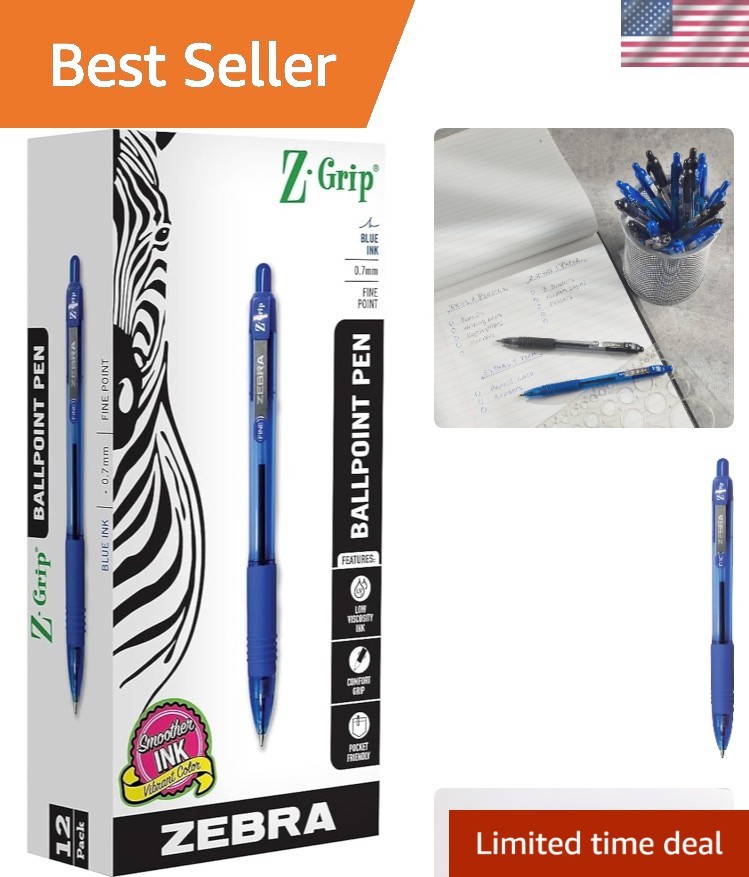 Z-Grip 12-Pack Retractable Ballpoint Pens with Ergonomic Grip and Fine 0.7mm Tip