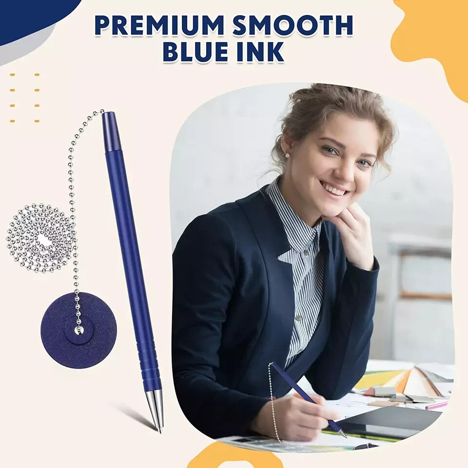 6 Pcs Secure Pen with Adhesive Pen Chain and Security Pen Holder for Home Office