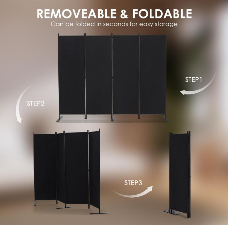 Biombo separador plegable 4 paneles 6FT, divisor de habitación portátil, Nuevo