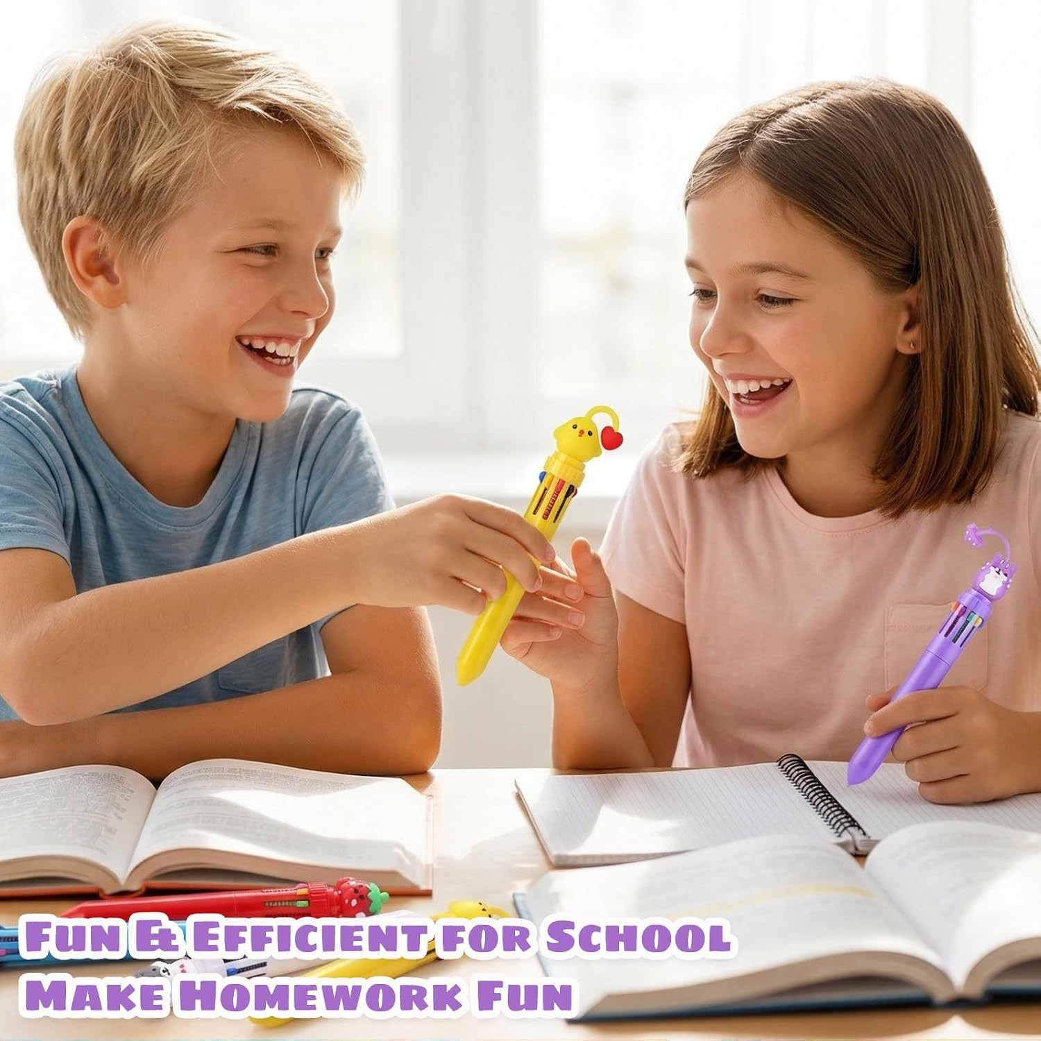 BESARME 12 Pcs Fun Pens for Kids, 10-in-1 Cute Pen Multicolor Ballpoint Pen Bulk