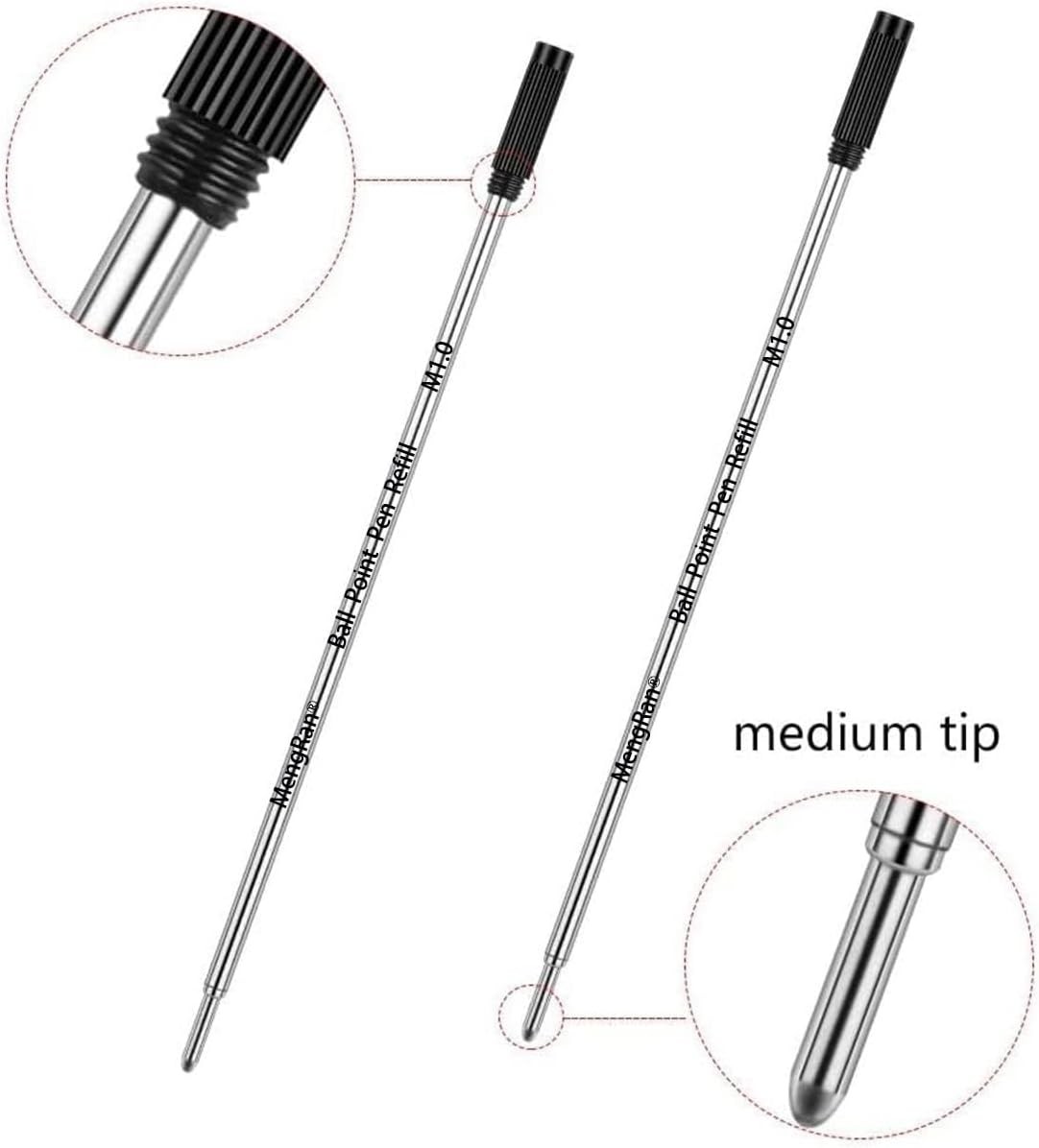 4.5» Ballpoint Ink Pen Refills for Twist Pens,Black,10Pcs | 1mm Medium Tip,