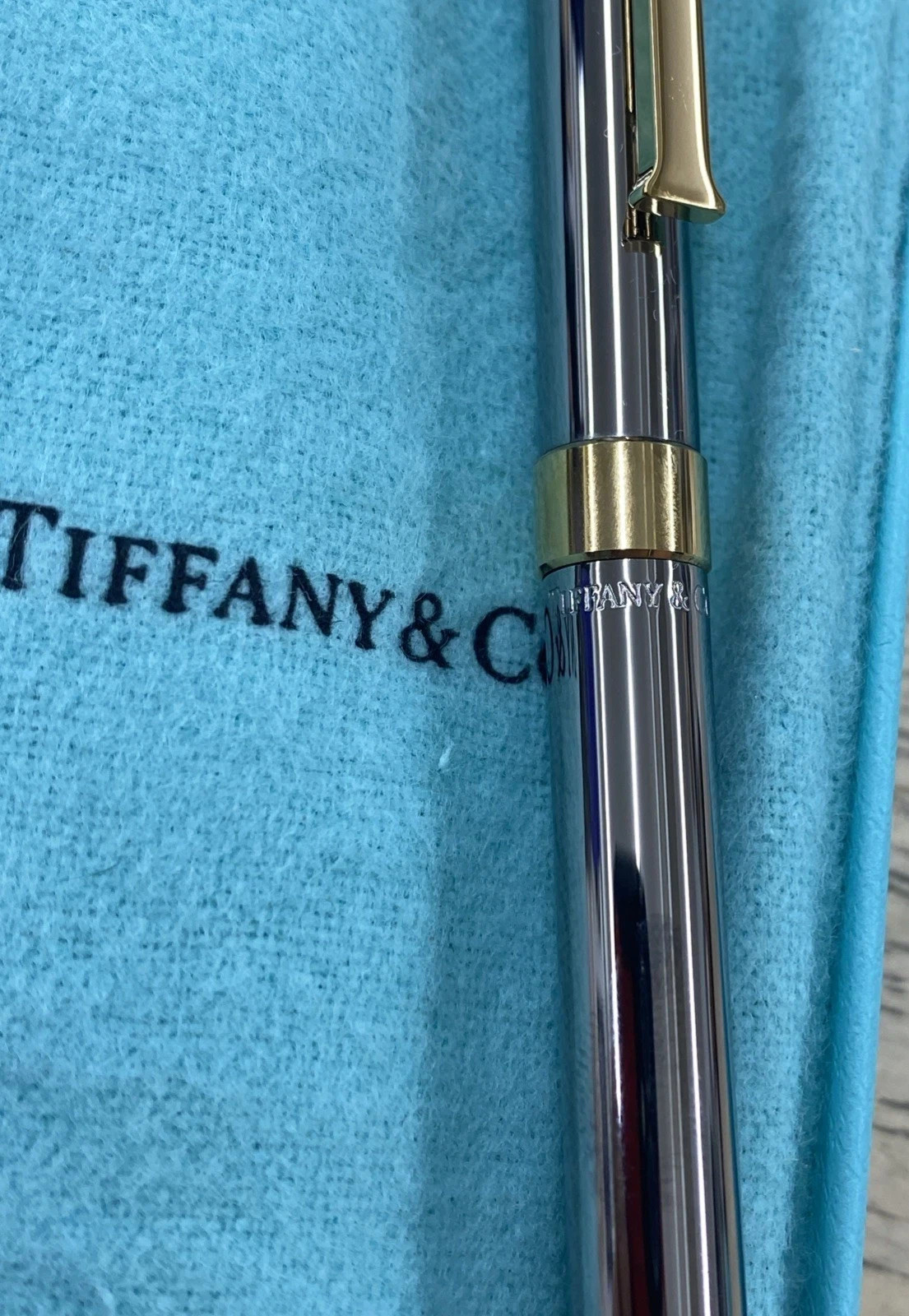Tiffany Silver & Gold «T» Clip Ballpoint Pen NEW