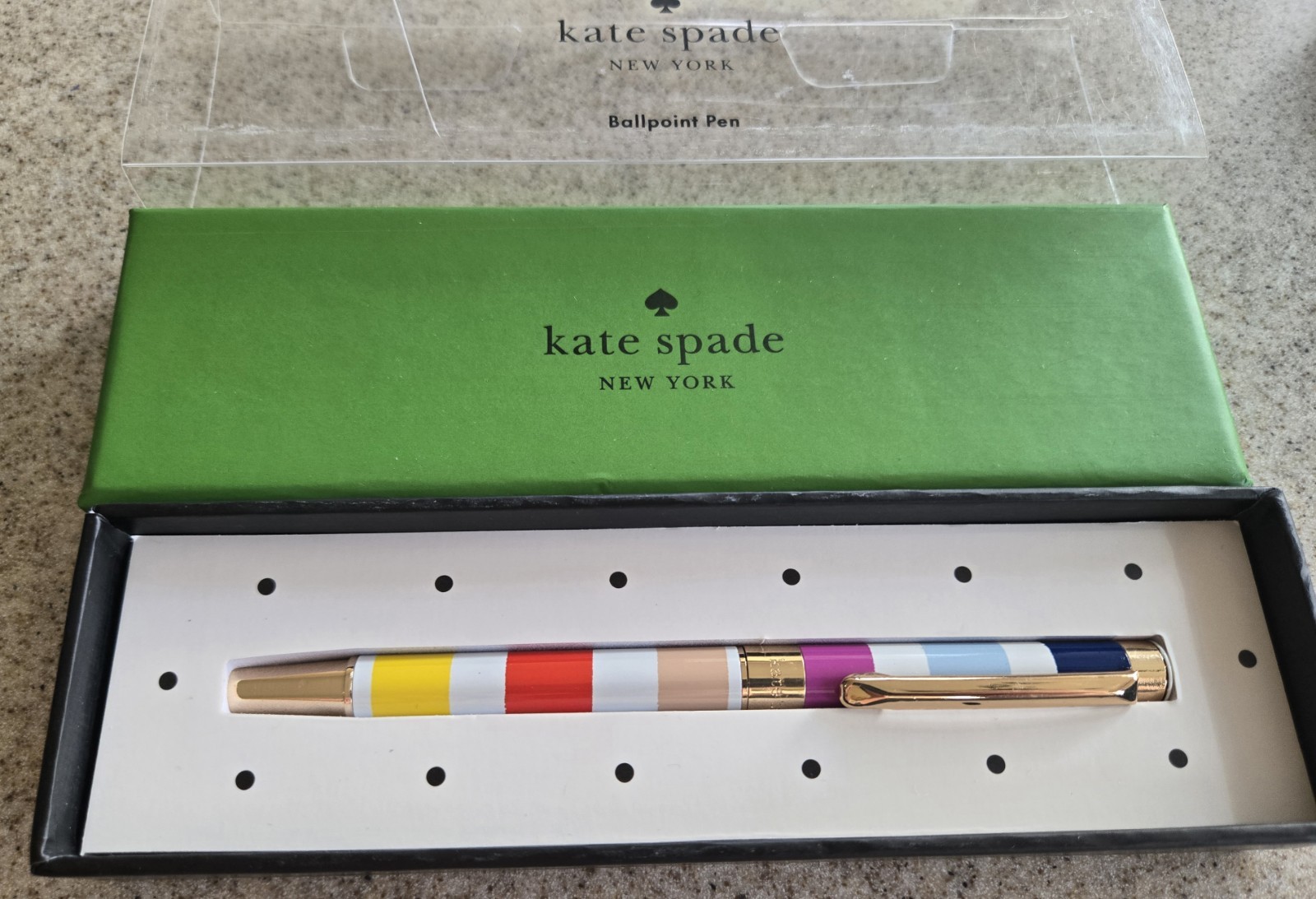 Kate Spade New York Candy Stripe Black ink Ballpoint Pen Colorblock Snap Cap New