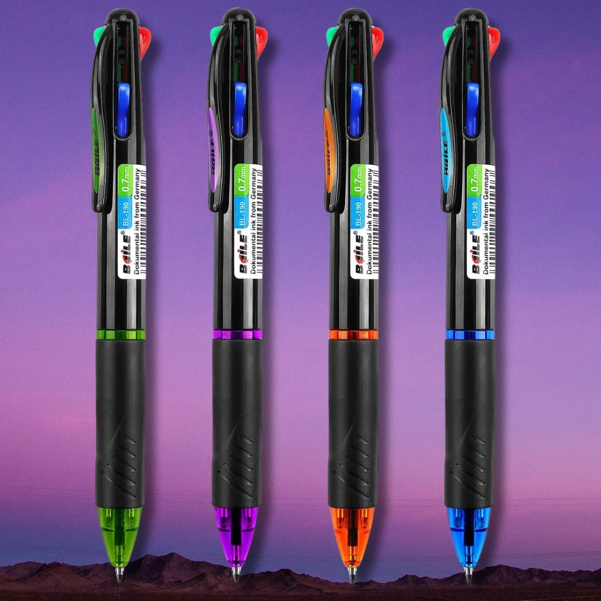4 Pack Multicolor Ballpoint Pens 4-In-1 0.7Mm Colored Retractable Ballpoint Gift