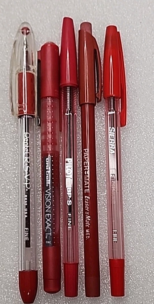 Vintage 90’s- RED Ball Point Pens NEW Fine/med. PENTEL/PILOT/UNIBALL/SIERRA/PM
