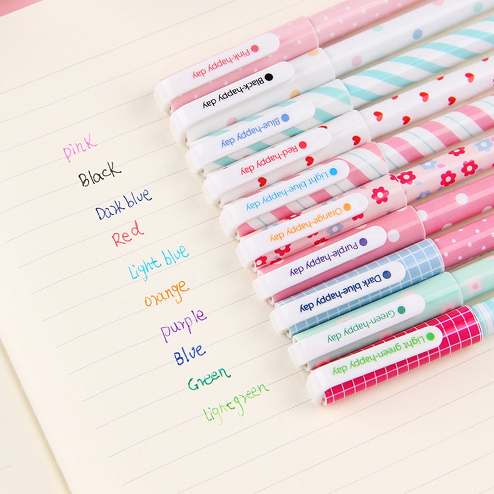 10pcs/lot Cute Office School Accessories 0.38mm Pen Nice Gel Pens Colorful Gift