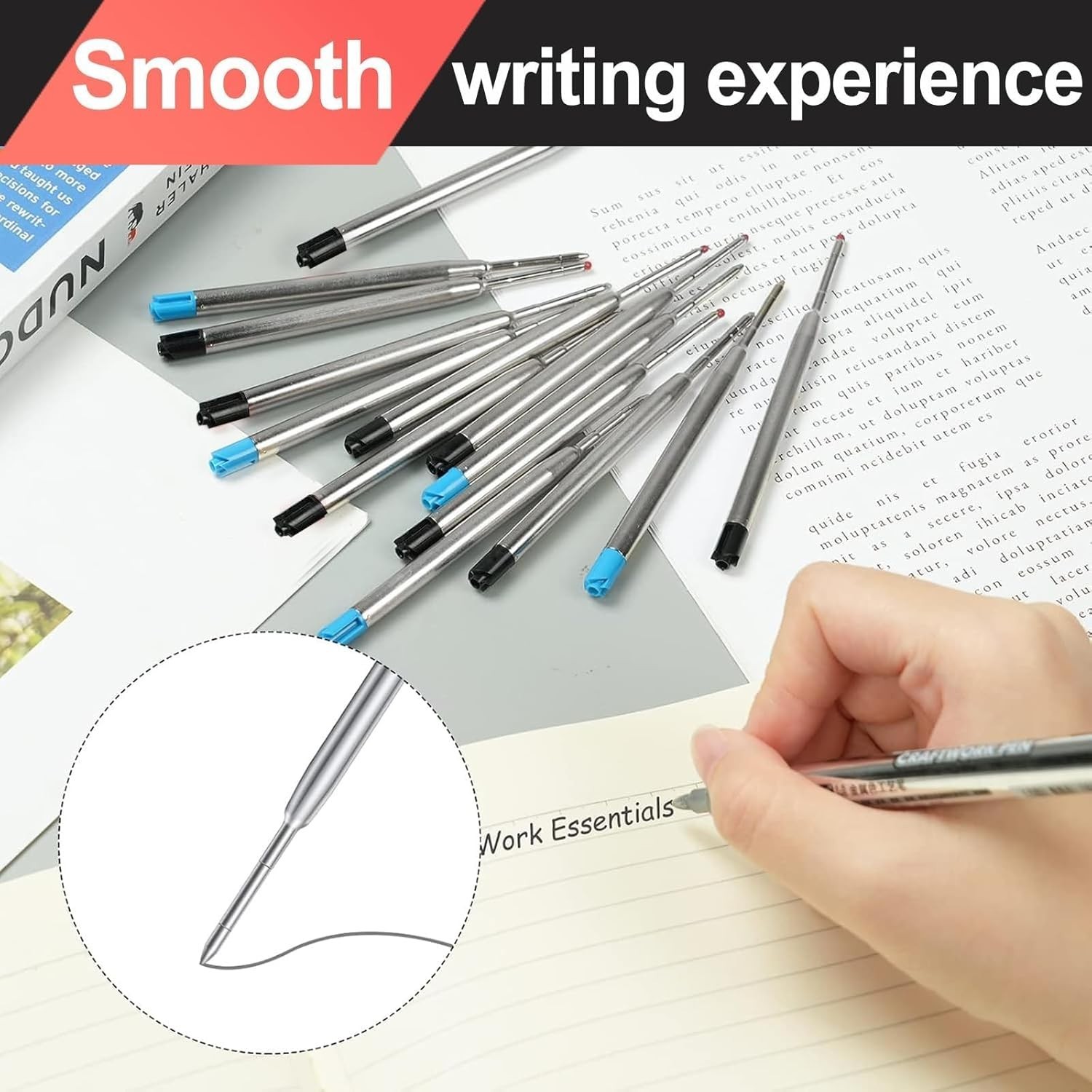 20 Pack Ink Pen Refills for Parker, Ballpoint Pen Refills, 3.9″ Medium 1.0 mm Ti