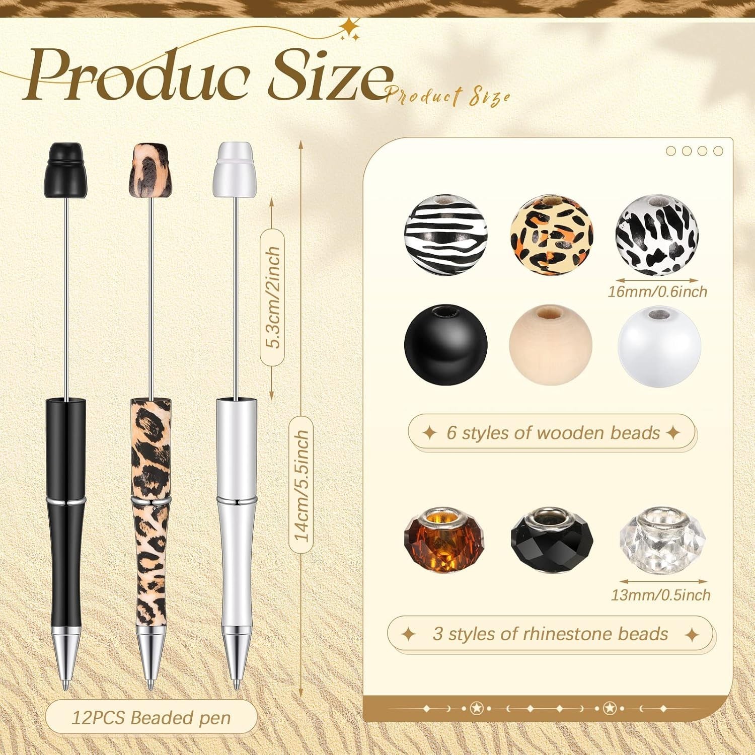 Elegant 12-Set Beadable Ballpoint Pens – Black Ink, Ideal for Writing & Crafting