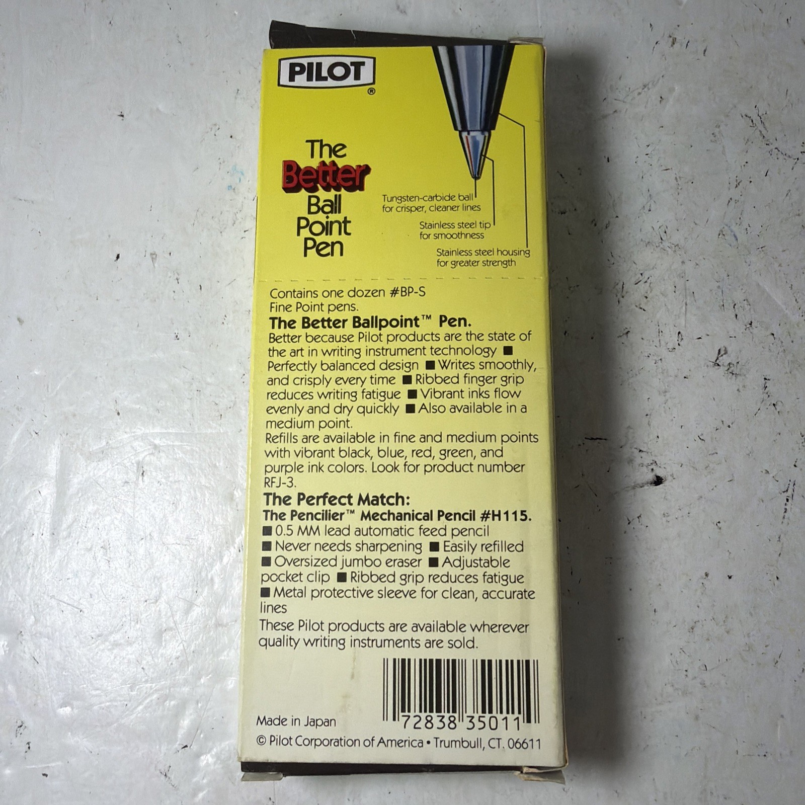 Vintage Pilot The Better Ball Point Pen Fine Point BLACK Ink BP-S 12 Pens New