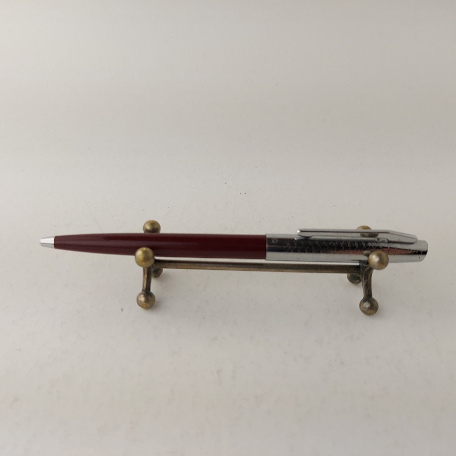 Vintage Soviet Ballpoint Pen USSR Yaroslavl Dark Red Plastic Chrome Trim #5781