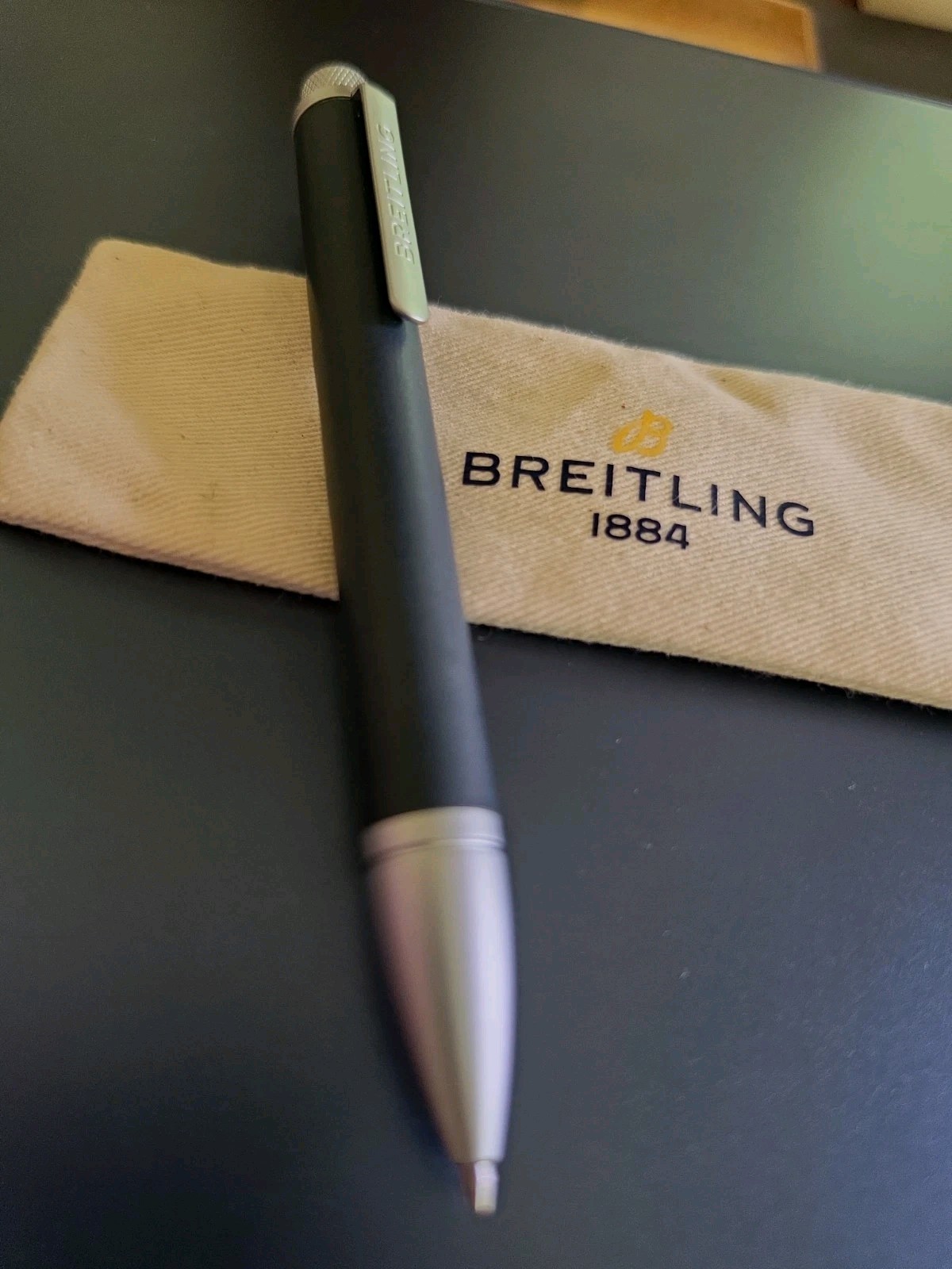 Breitling 1884 Luxury Handstitched Black Leather & Aluminum Ballpoint SWISS