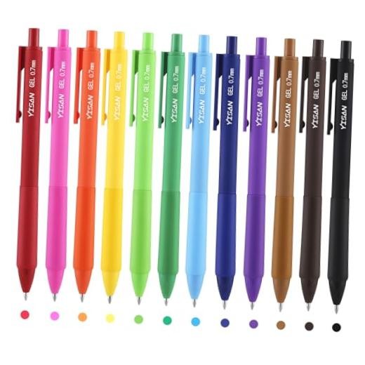 Colored Gel Pens,12 Pcs,0.7mm Fine Point | Retractable, Quick-Dry Multicolor