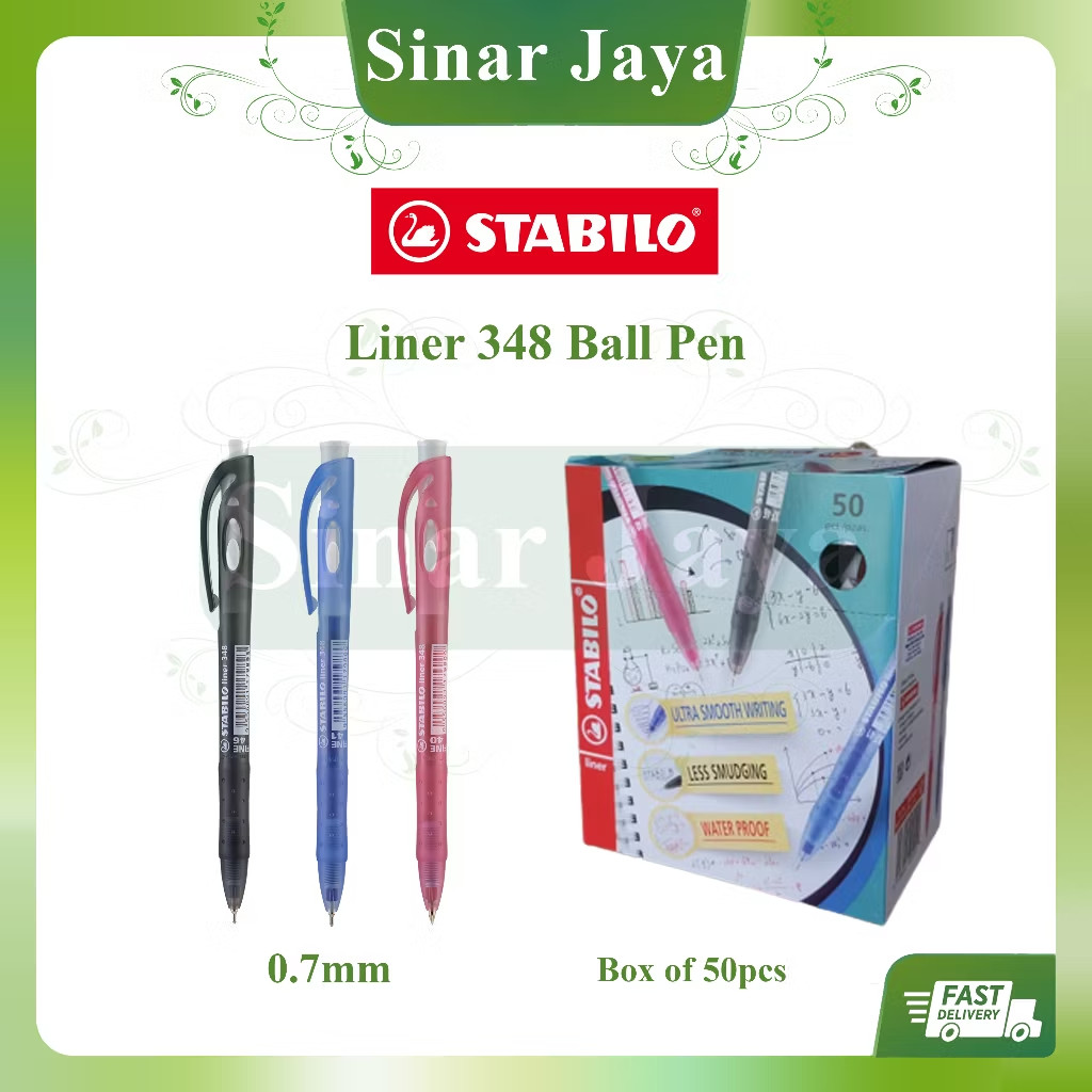 Stabilo Liner 348 Ballpoint Pen Fine 0.5mm and 0.7mm School Stationery 50pcs